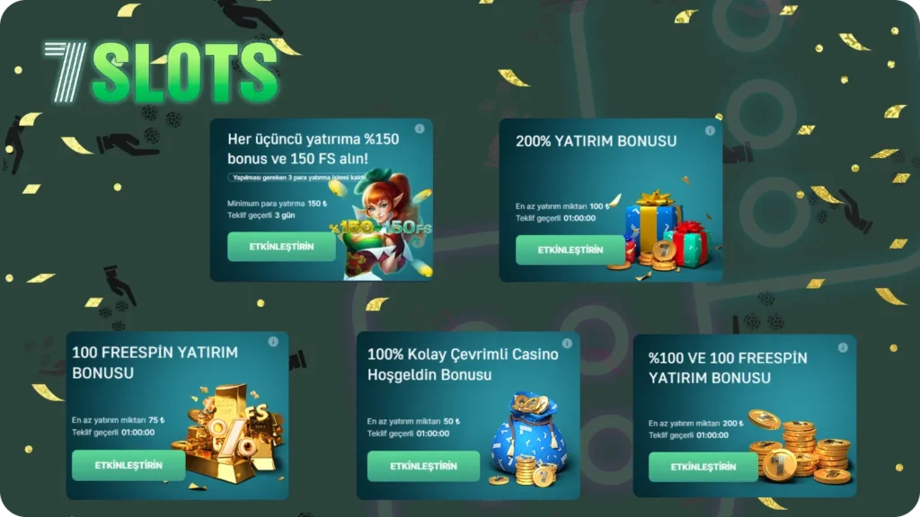 7Slots Kullanıcılarımıza özel bonuslar ve promosyonlar